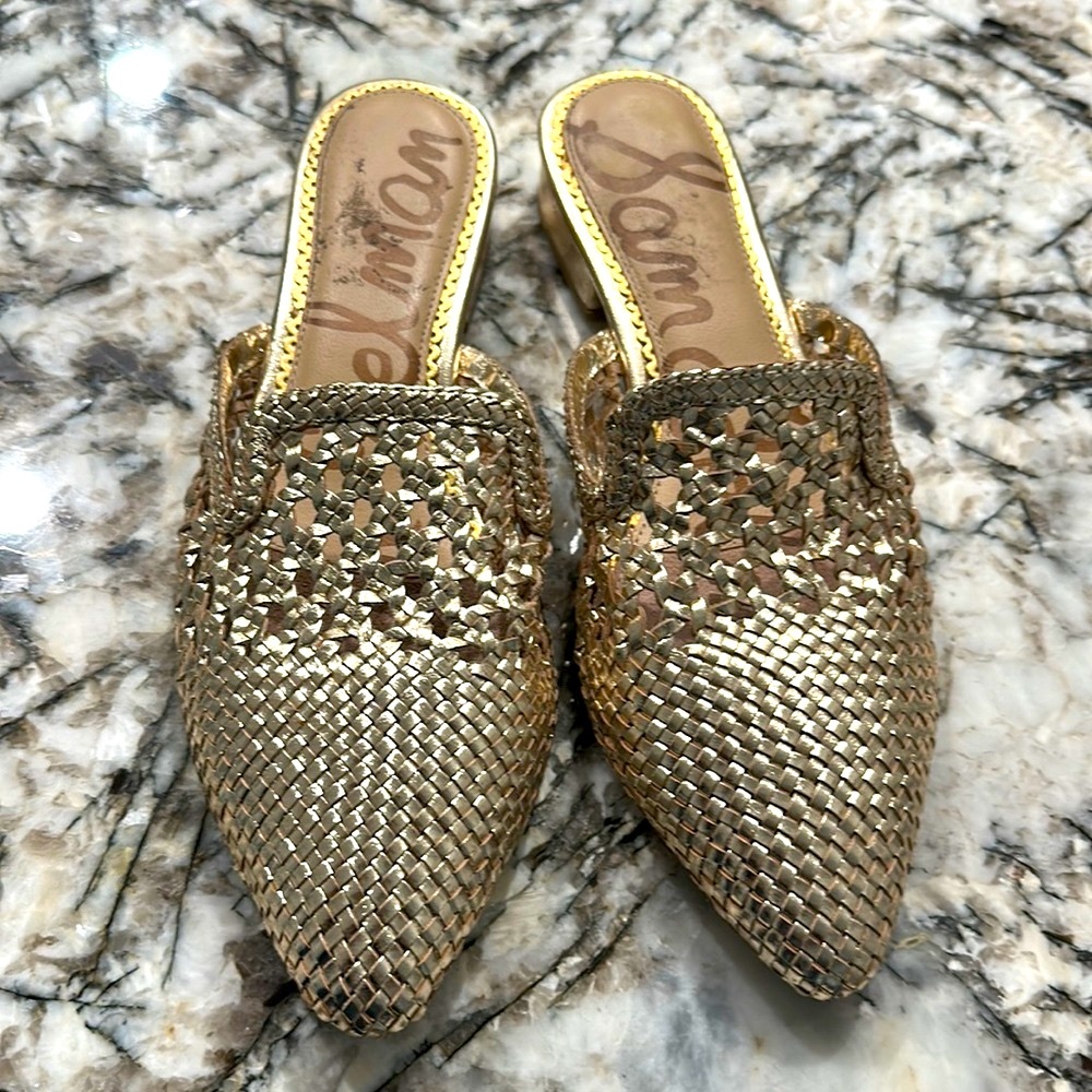 Sam Edelman Gold Flat Slides Size: 8.5
